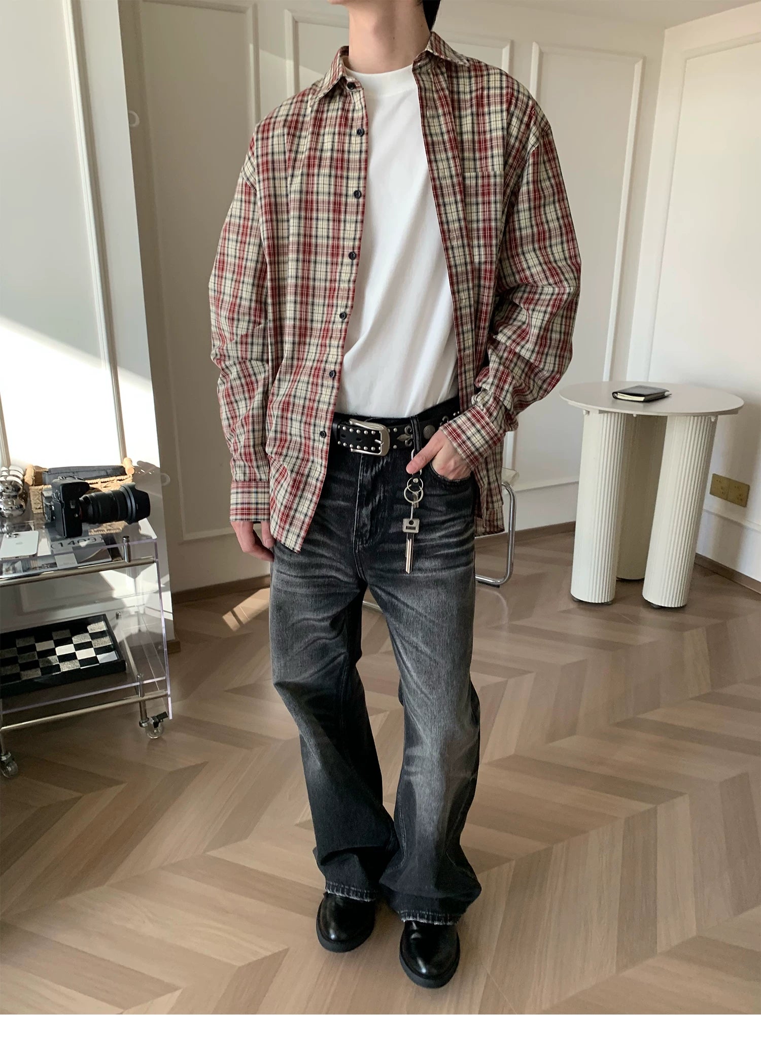 Seesfuture Water Loose Straight White Burr Jeans