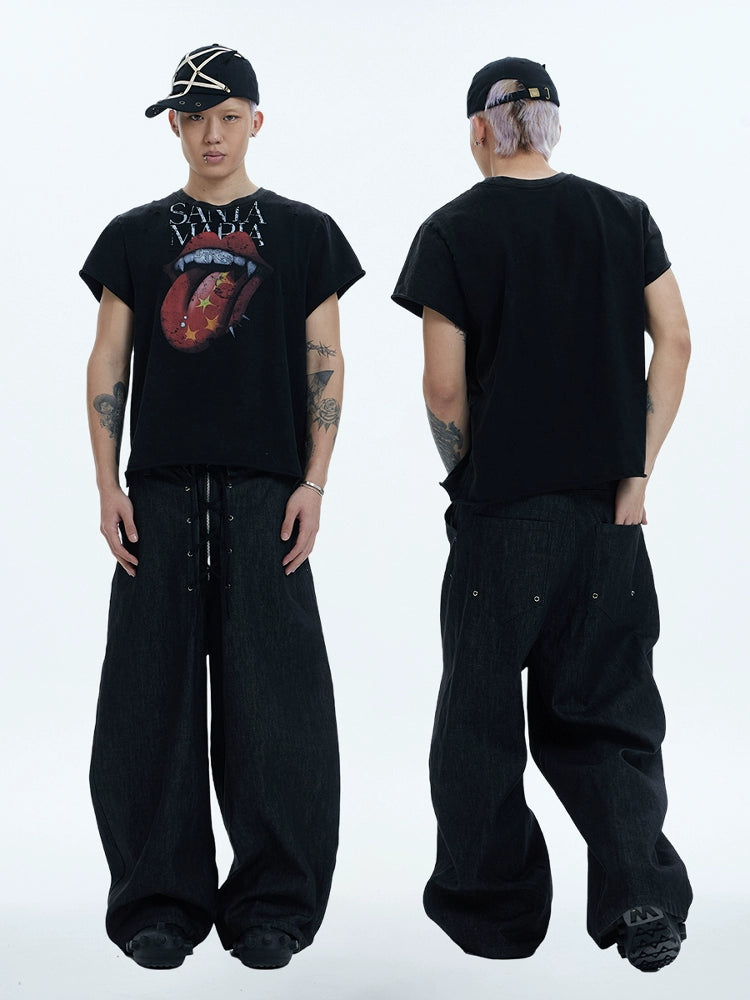 DND4DES Large Tongue Print Curled Shoulder Tee