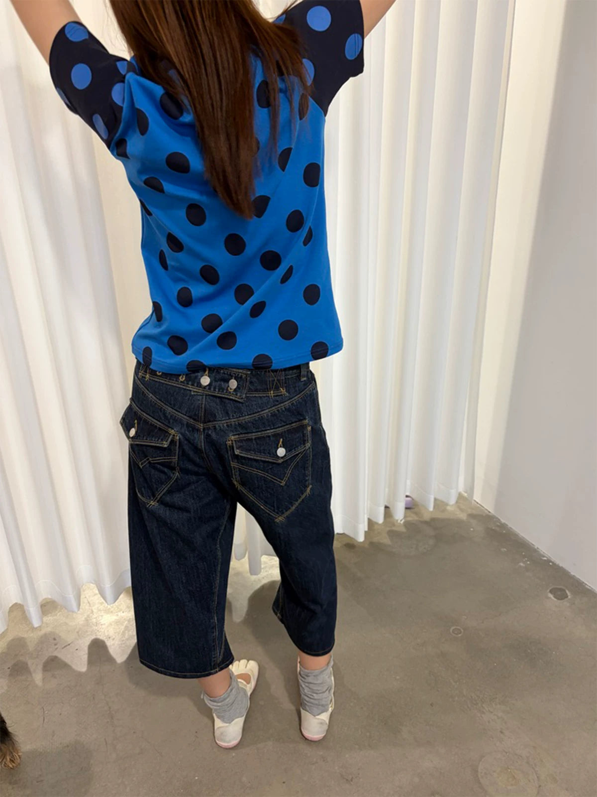 InsGale Contrast Polka Dot Shoulder Tee