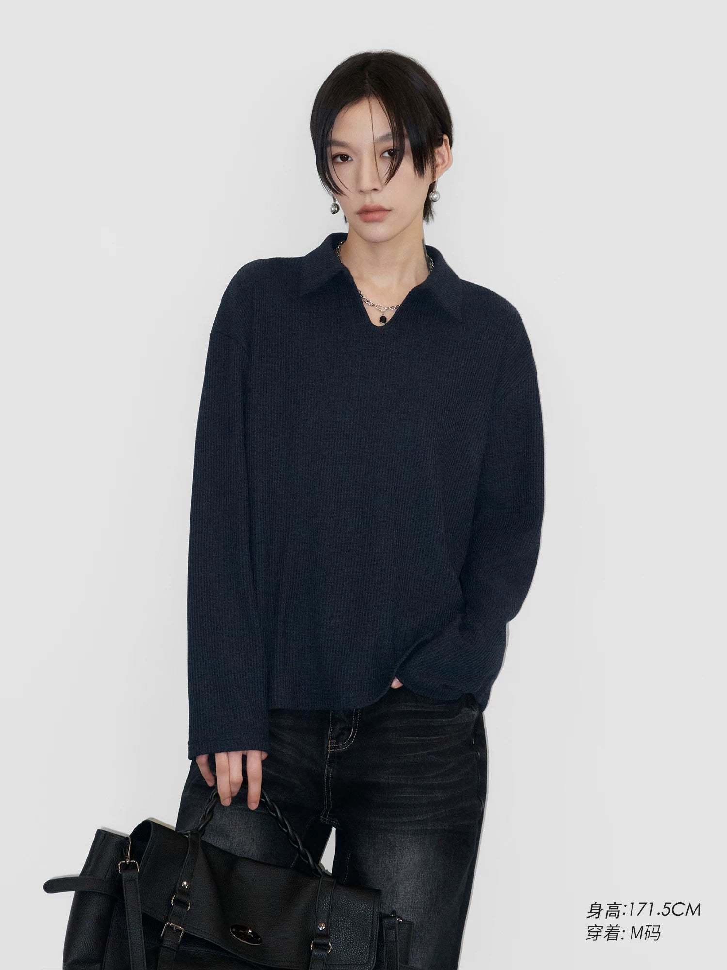 Sameuoo Polo Neck Loose Long Sleeves