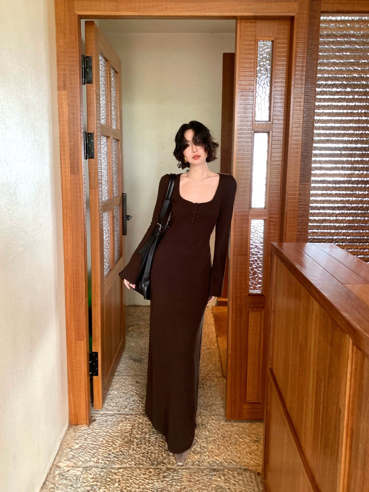 KELIFAN Retro Raccoon Velvet Long Dress