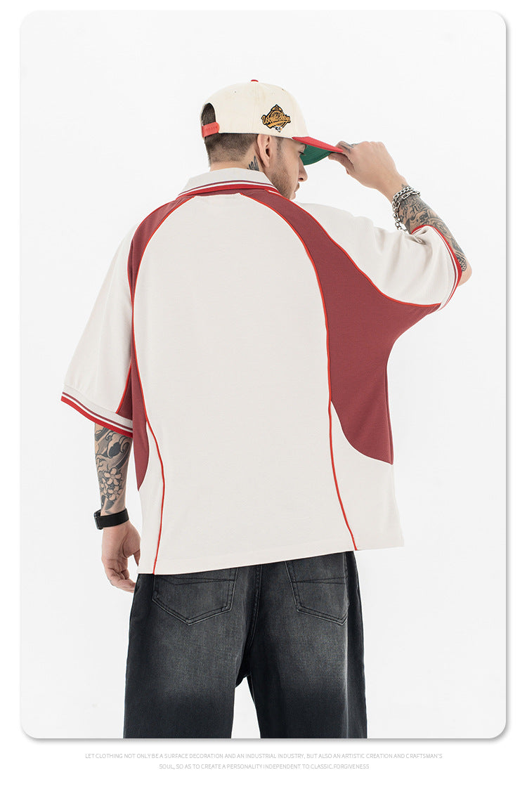 (Clearance) FORGIVNESS Lapel Contrasting Color Splicing Polo Shirt