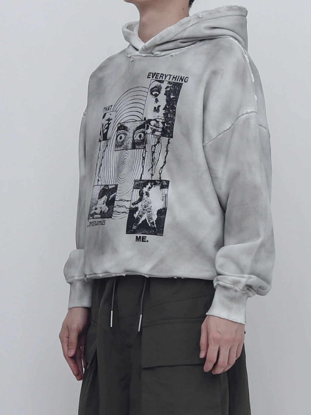 PERDU Dirty Dye Old Wash Water Damage Print Hooded Sweater