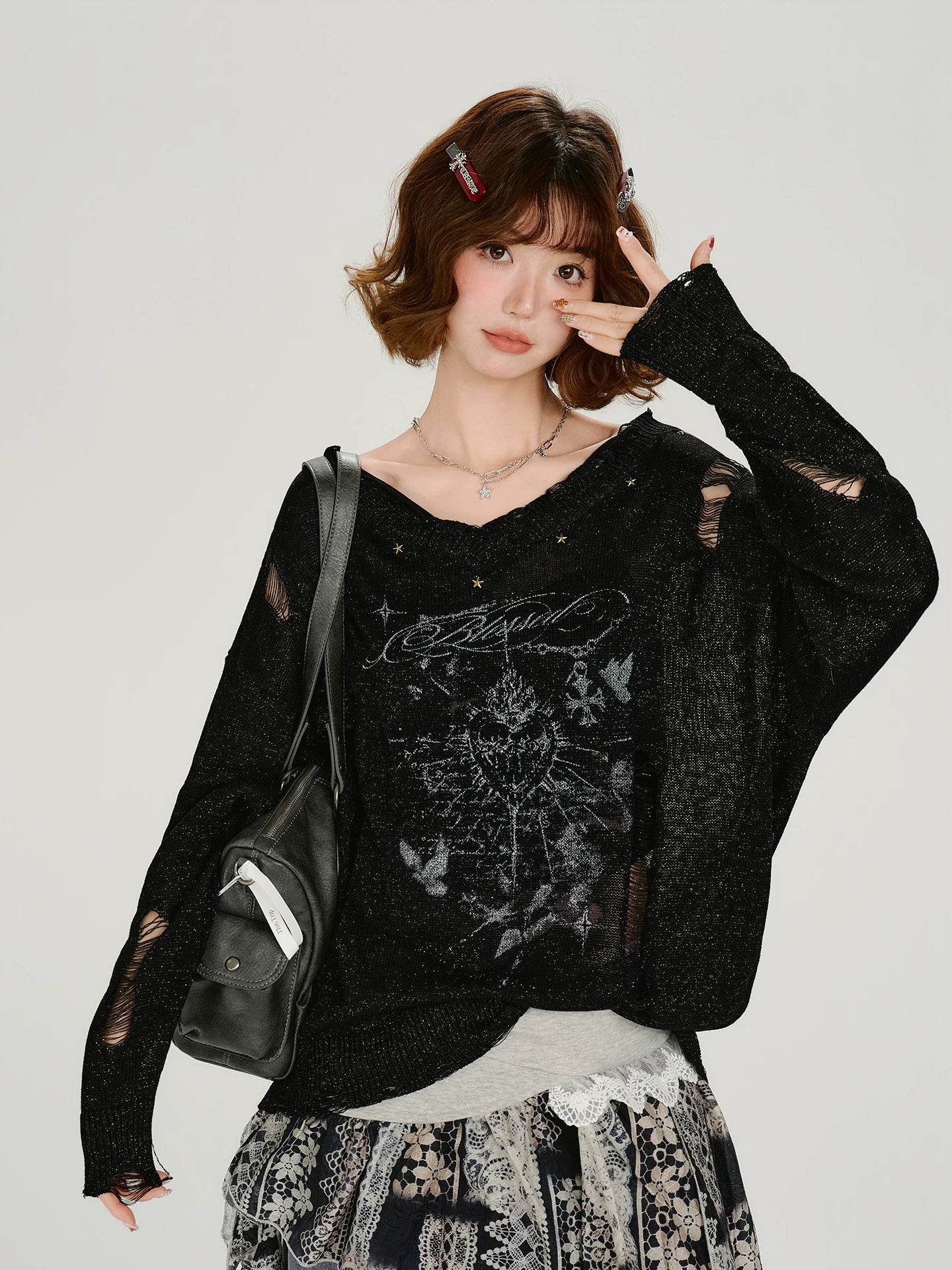 Girlyhalo Thin Knitted Hollow Blouse