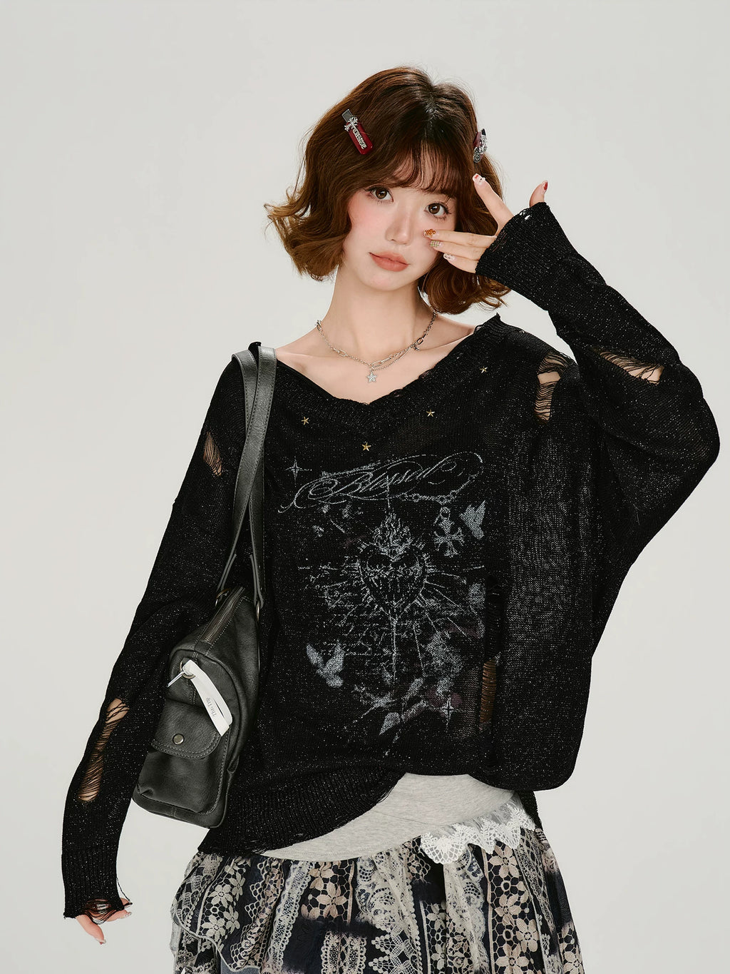Girlyhalo Thin Knitted Hollow Blouse