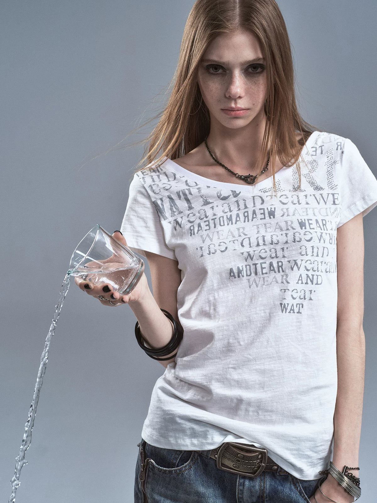 WearAndtear Round Neck V-neck Letter Print Slim Tee