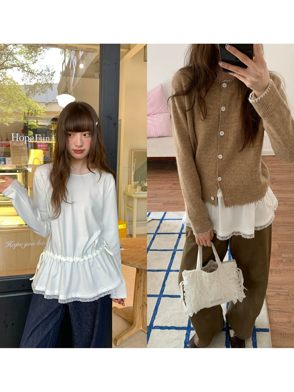 Kano Waist Strap Drawstring Loose Crew Neck Long Sleeves