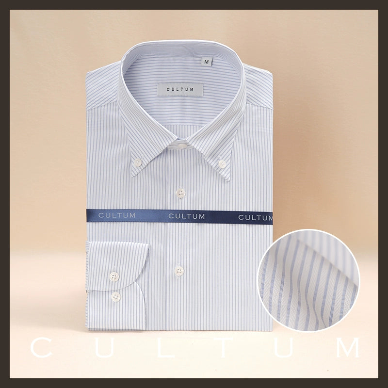 CULTUM Big Tip Neck Button Neck Slim-Fit Striped Shirt