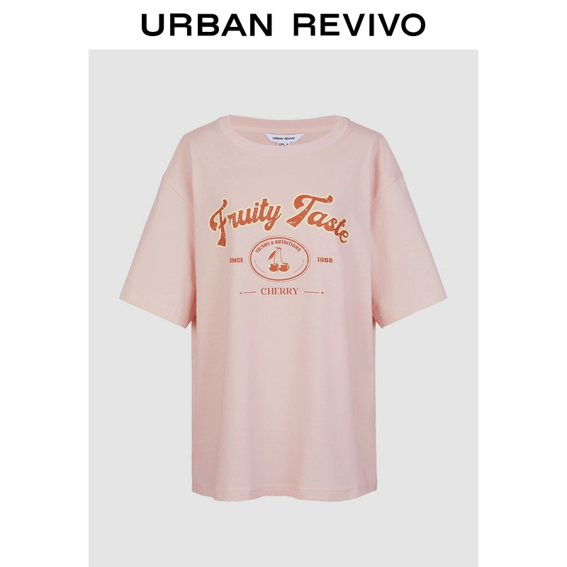 URBAN REVIVO Fruit Letter Print Loose Tee