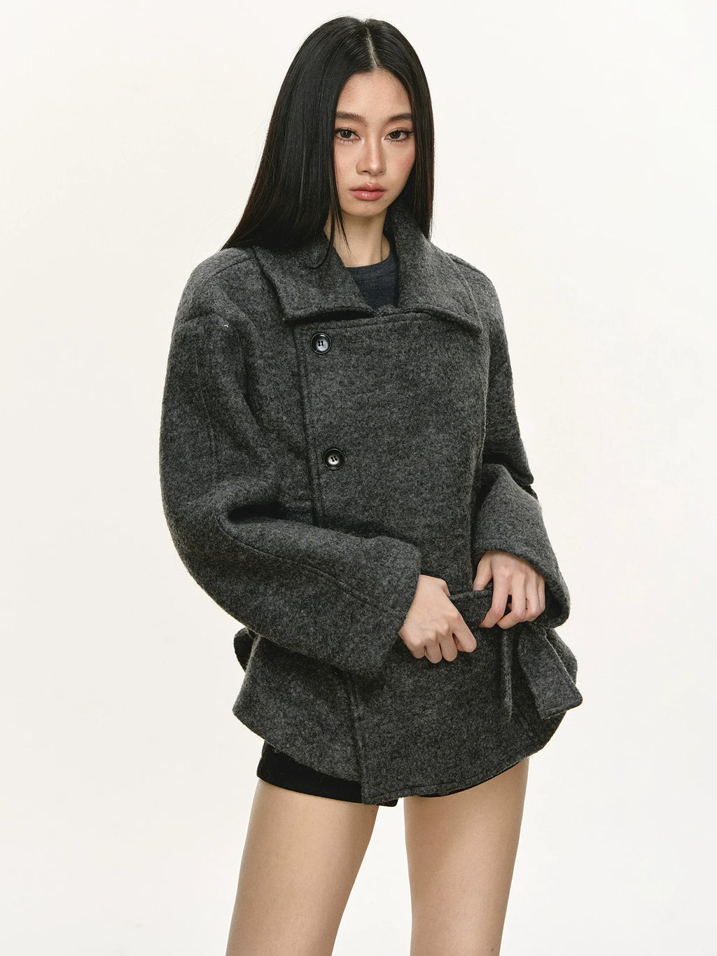 Anna Aneae Double-breasted Short Wool Double-sided Tweed Jacket