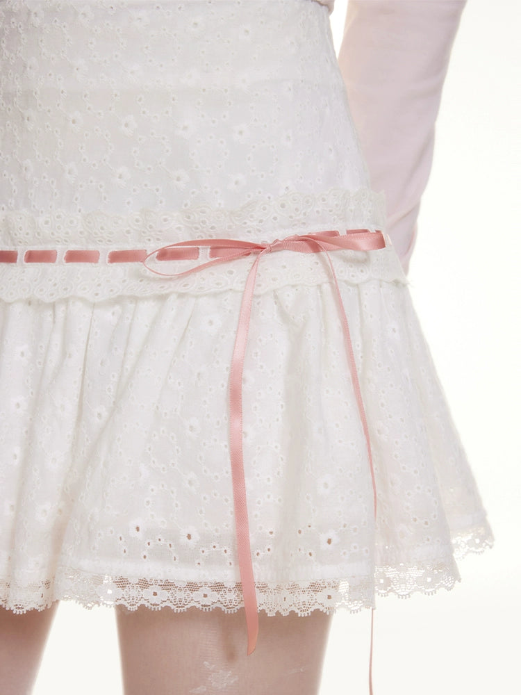 IMONE Skinny Lace Jacquard Pleated Skirt