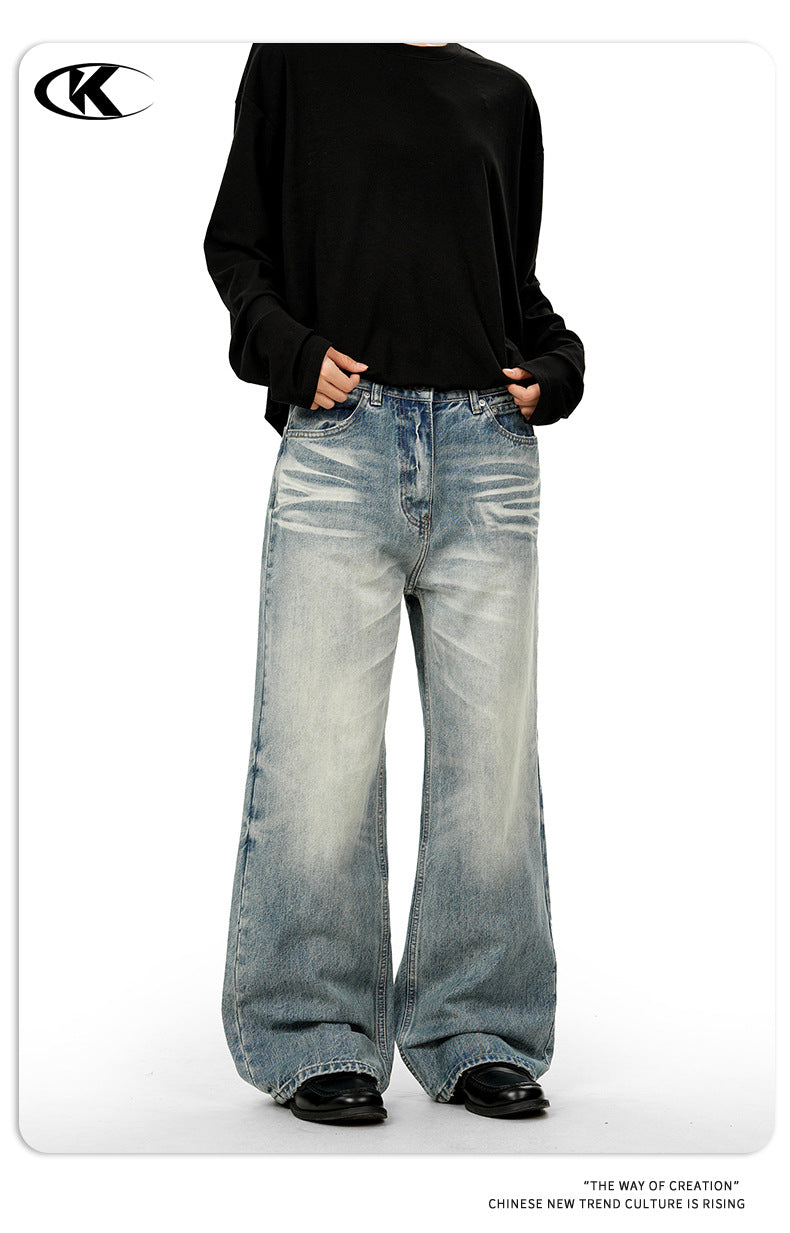 11KN Retro Cat Beard Loose Straight Jeans