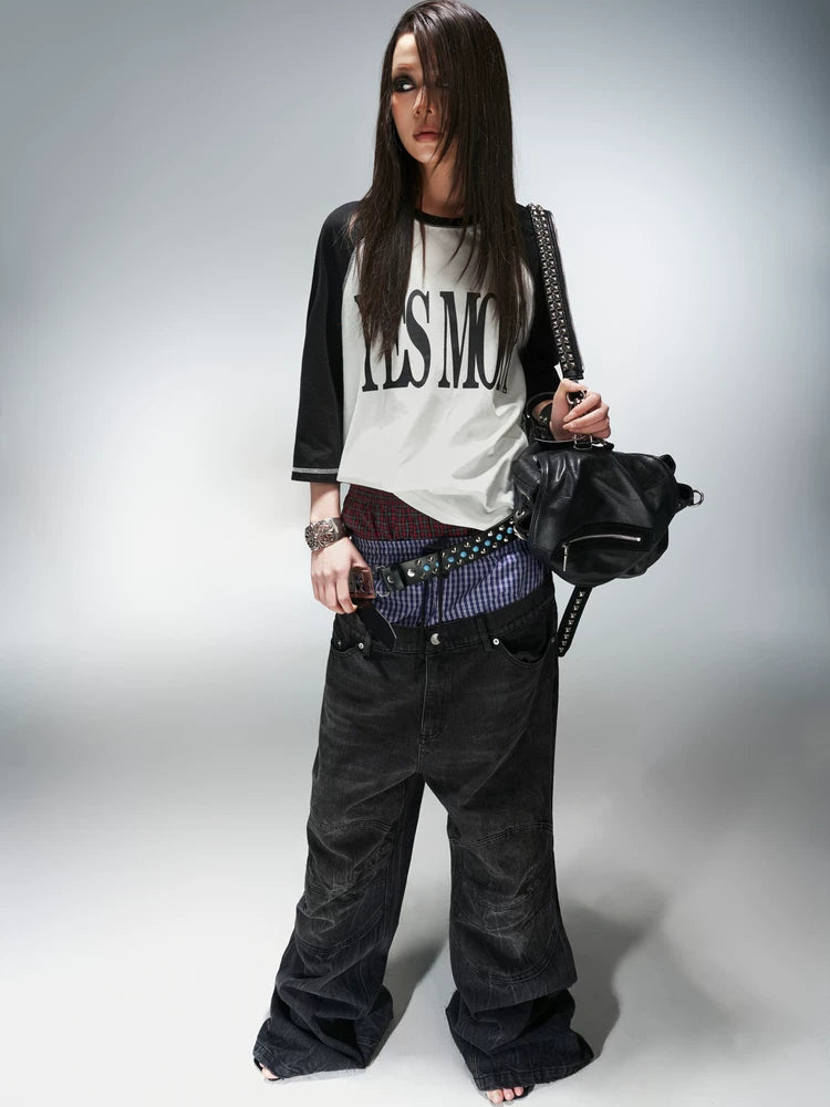 PCCVISION Splicing Shoulder Print Long Sleeve