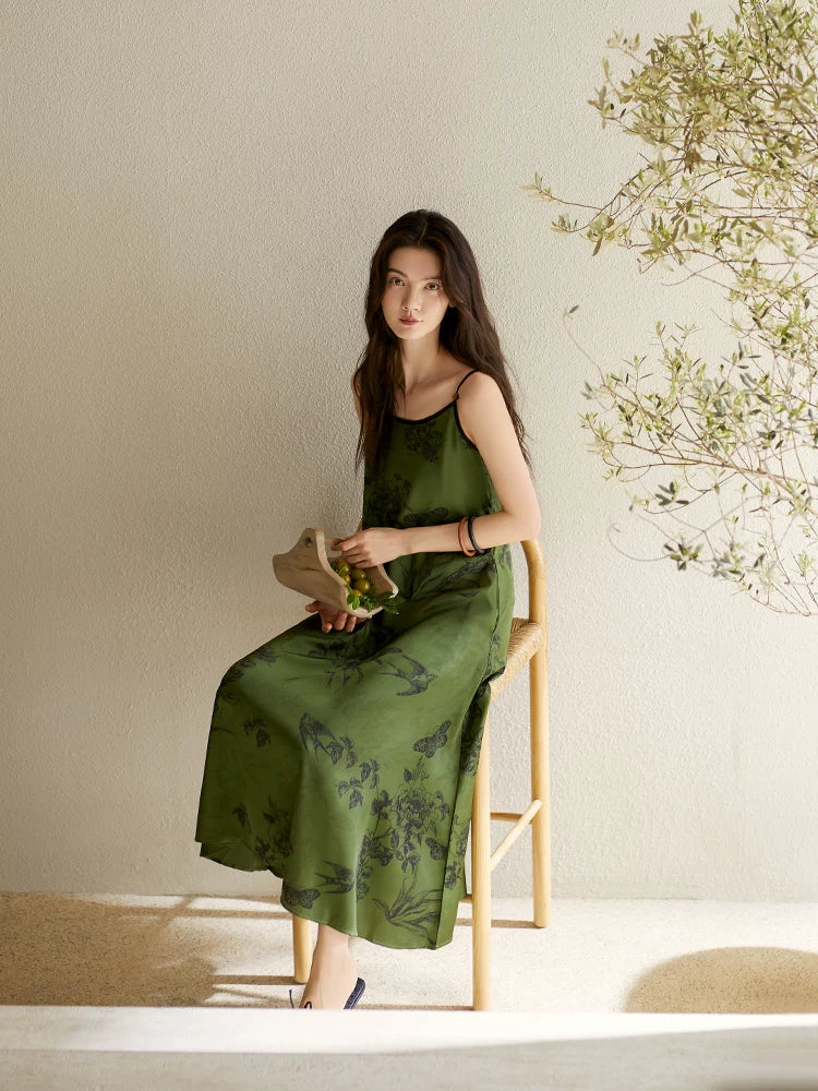 YUENEI with Chest Pad Ice Silk Thin Suspender Vest Long Skirt