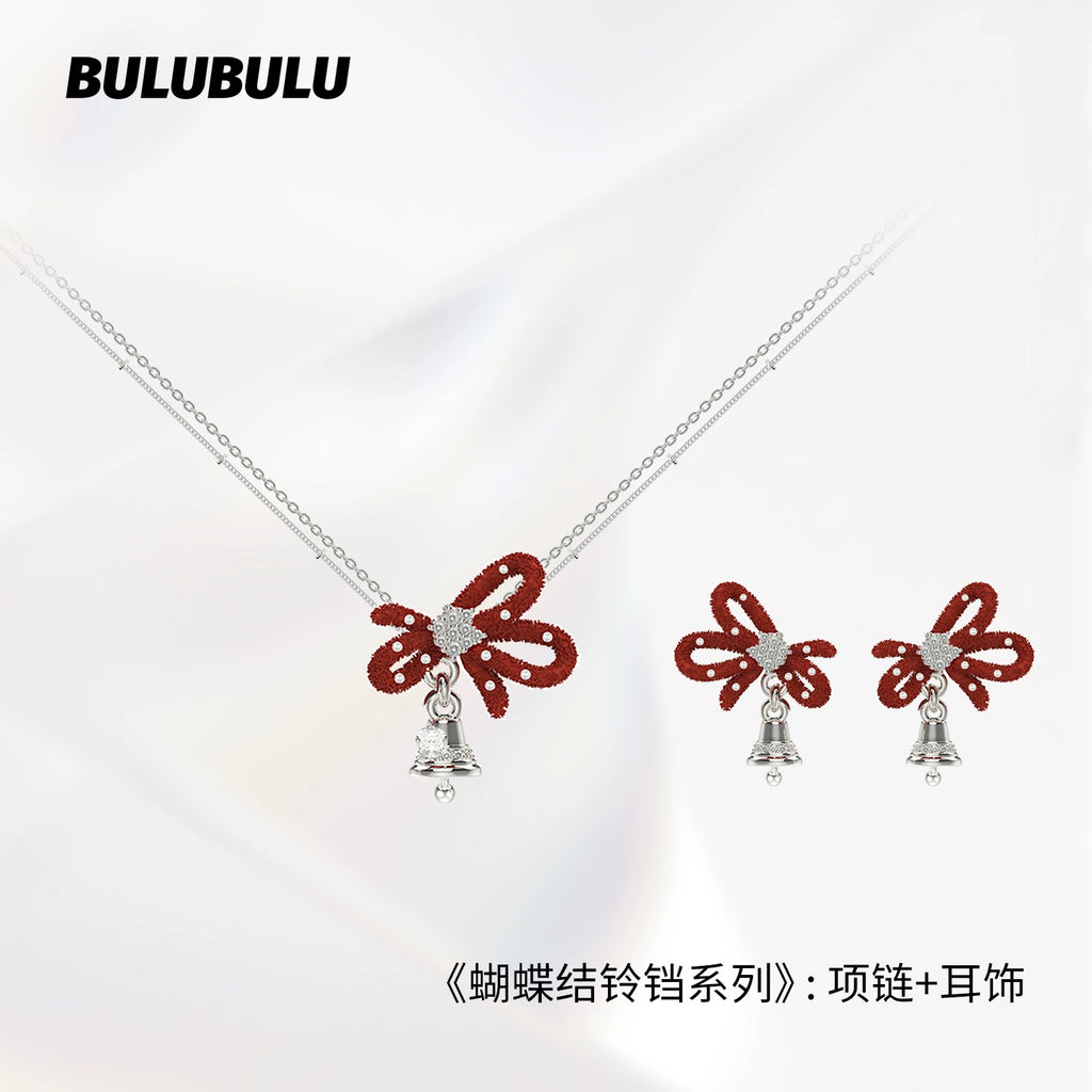 BULUBULU Christmas Red Velvet Bow Stud Earrings