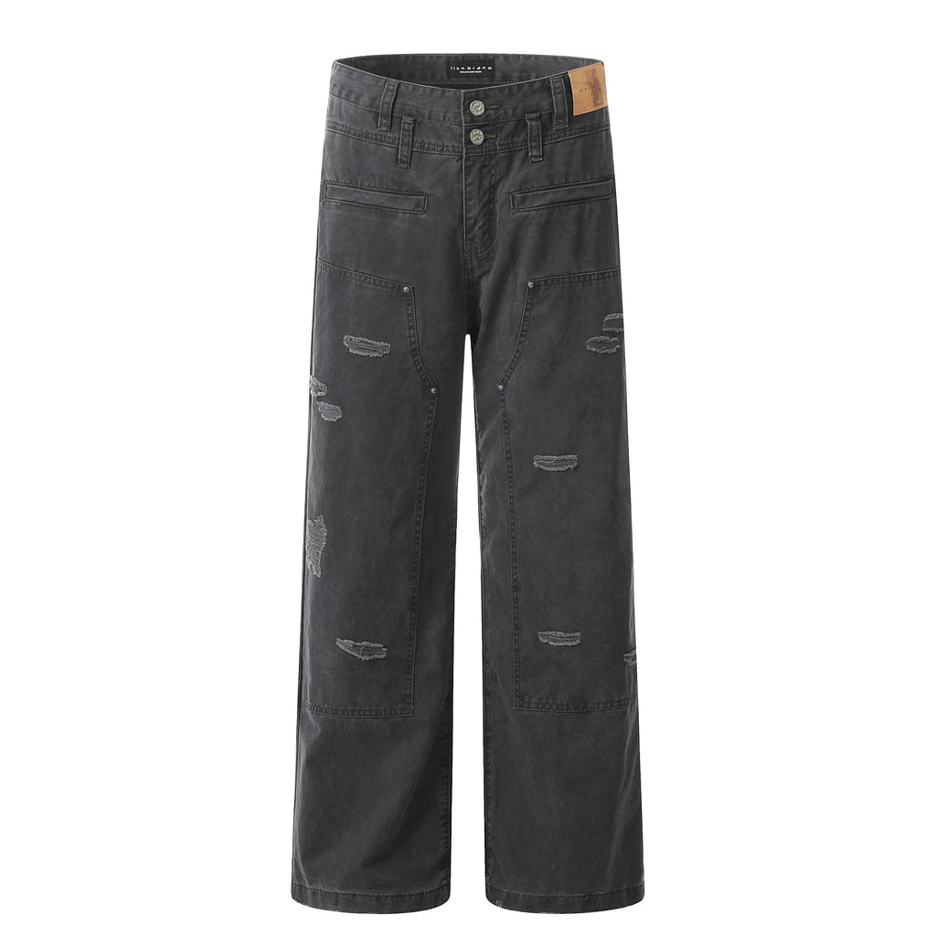 11KN irregular ripped Loose straight pants