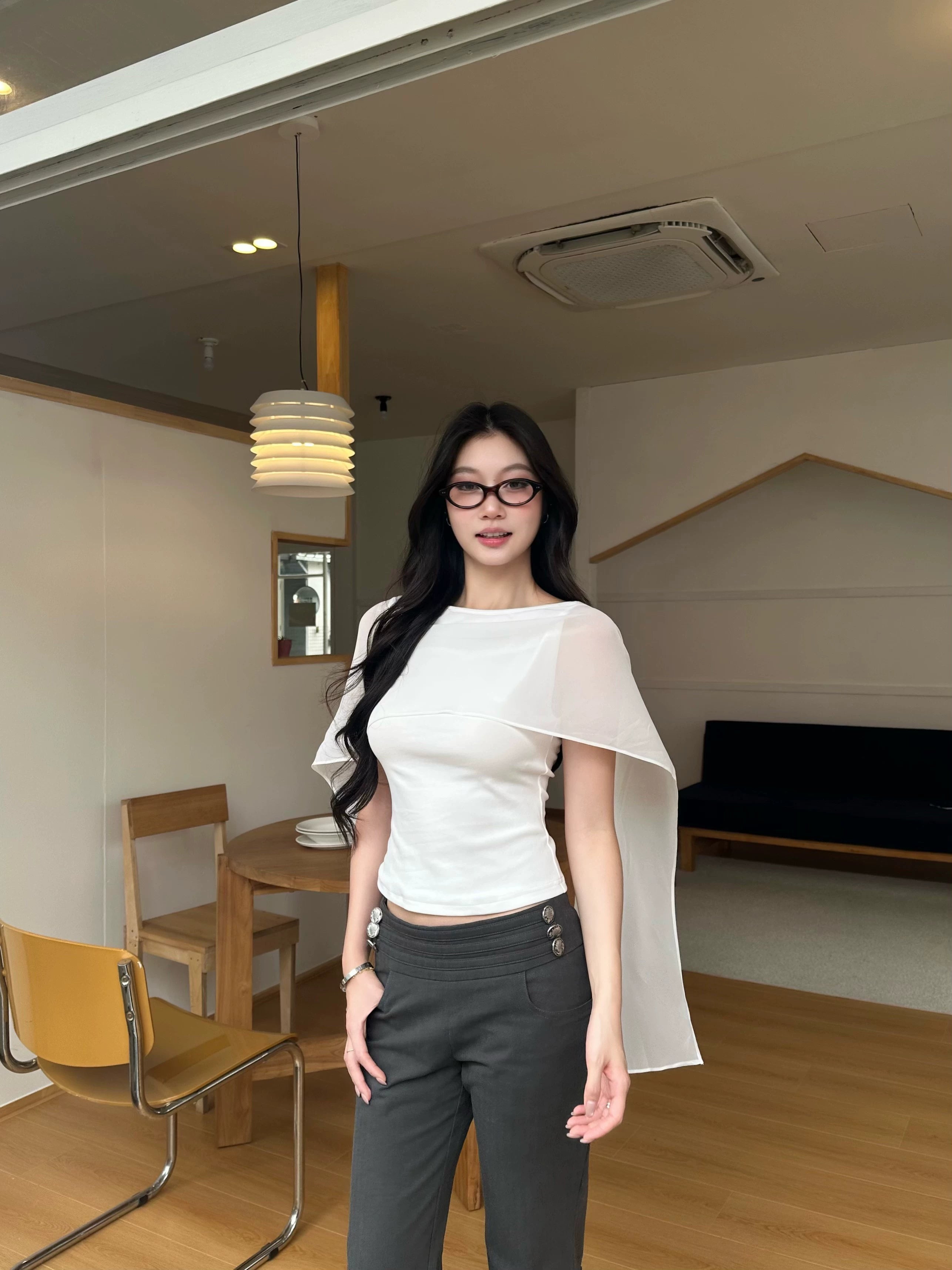 WITHMIN Tulle Shawl Backless One-word Collar Vest