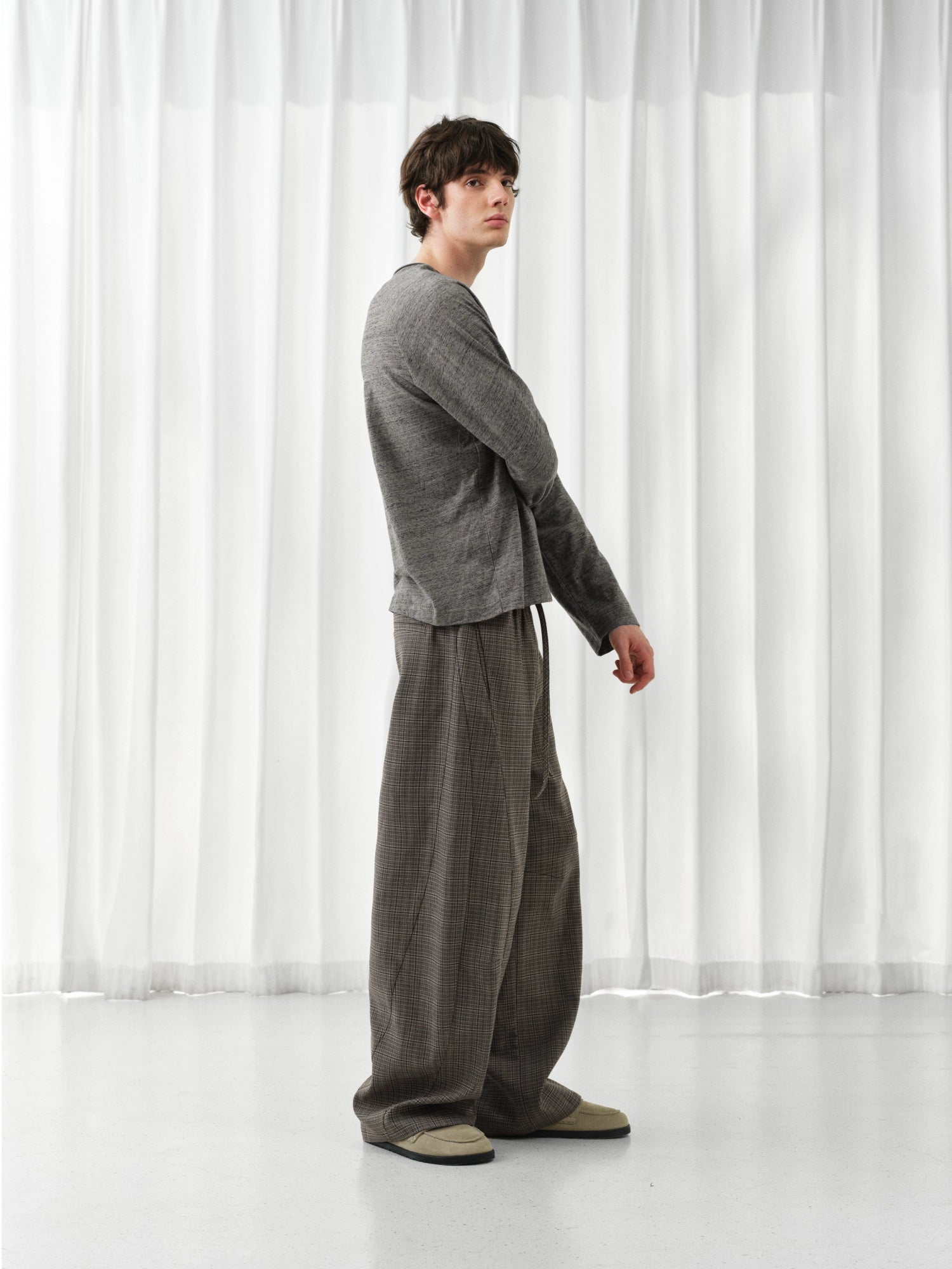 VLABMADE Lazy Slack Thousand Birds Plaid Wide Leg Pants