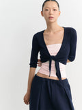 LINY LIBERTY Stretch-knit V-neck Strap-on Short Cardigan