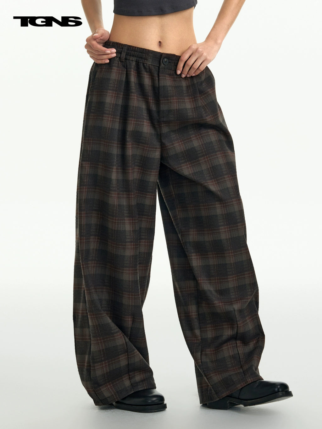 TGNS Vintage Abraded Plaid Wide Leg Pants
