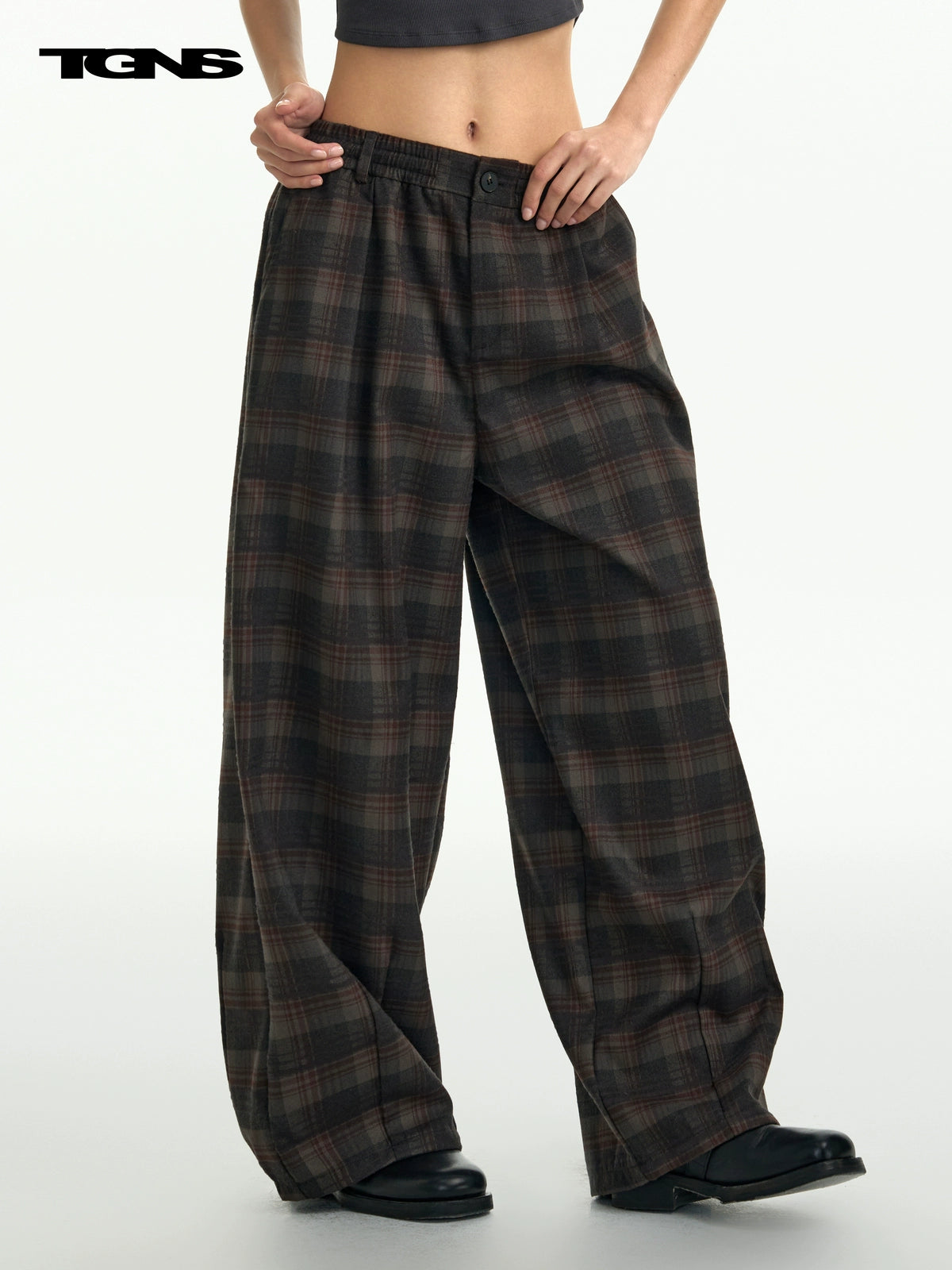 TGNS Vintage Abraded Plaid Wide Leg Pants