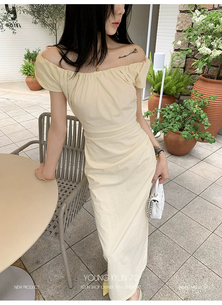 YOUNG KYLIN One-word Shoulder Waist Dress