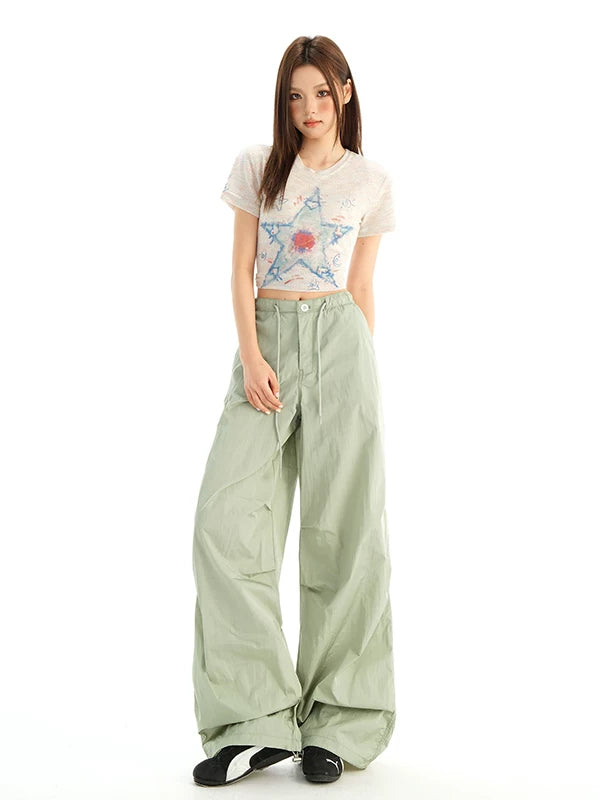 KSPR Vintage Pleated Loose Drawstring Straight Pants