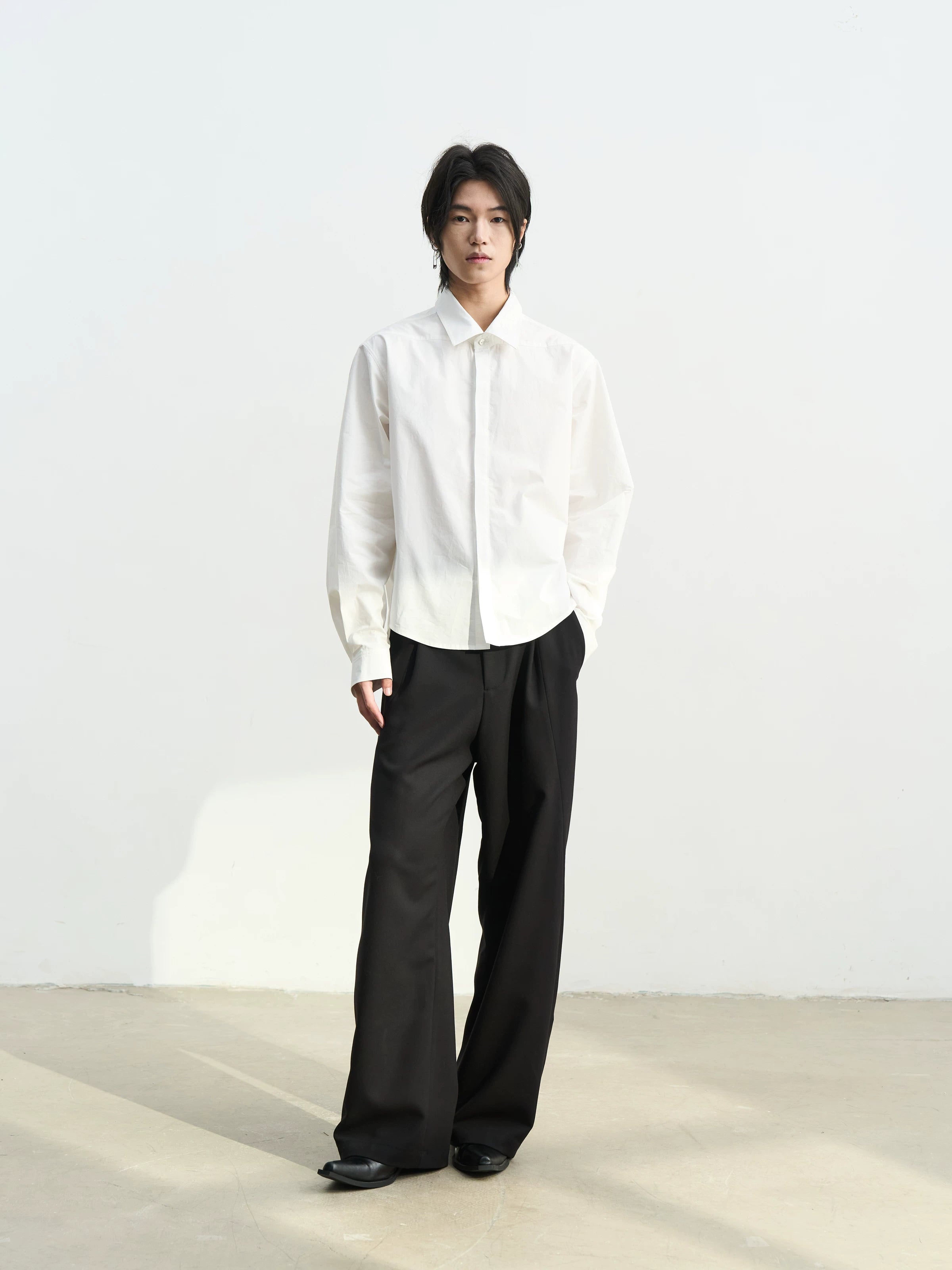 SOUTHFISH Music Note Embroidered Square Collar Shirt