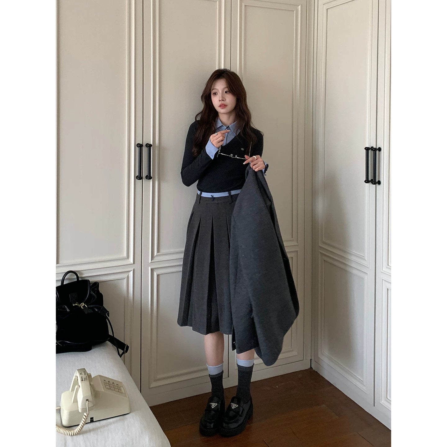 Even Versatile Preppy Style Spliced Waist Skirt