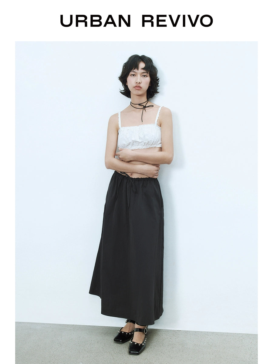 URBAN REVIVO Wave Hipster Super Loose Lace Stitching Medium and Long Skirt