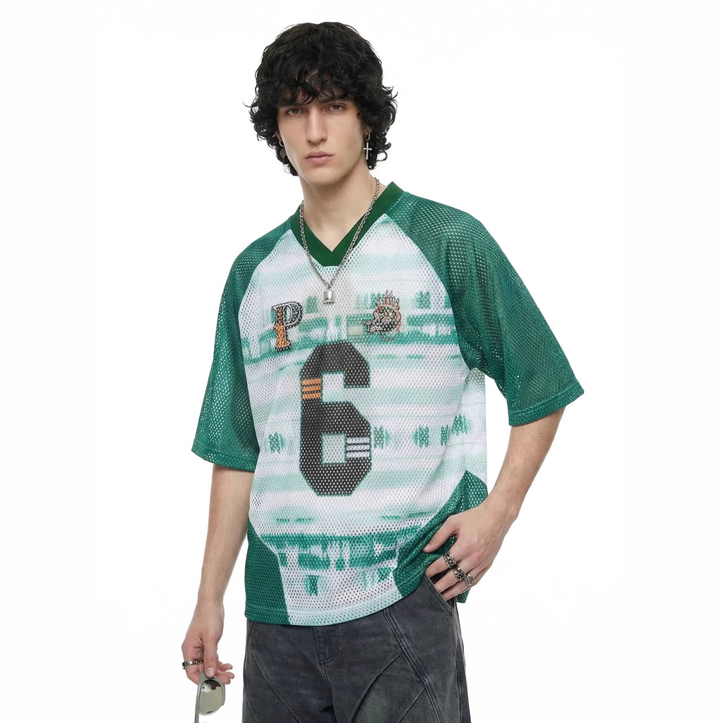 Inflation V-neck Contrasting Splicing Digital Printing Tee