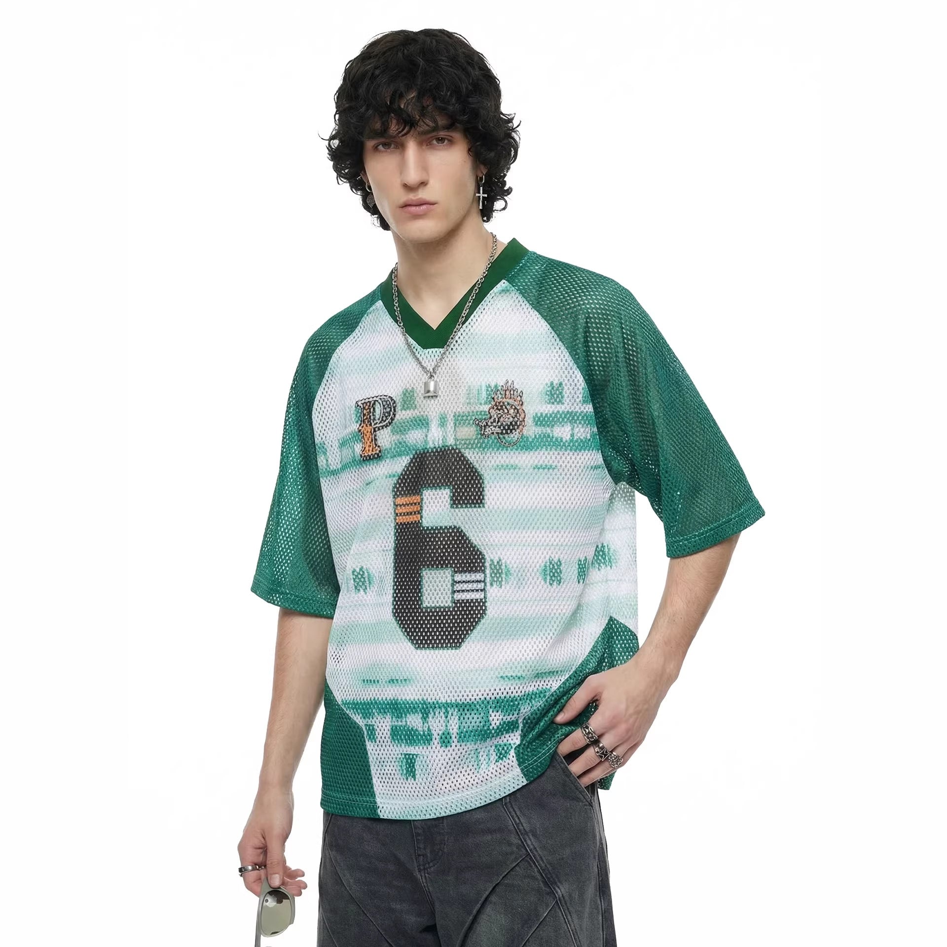 Inflation V-neck Contrasting Splicing Digital Printing Tee