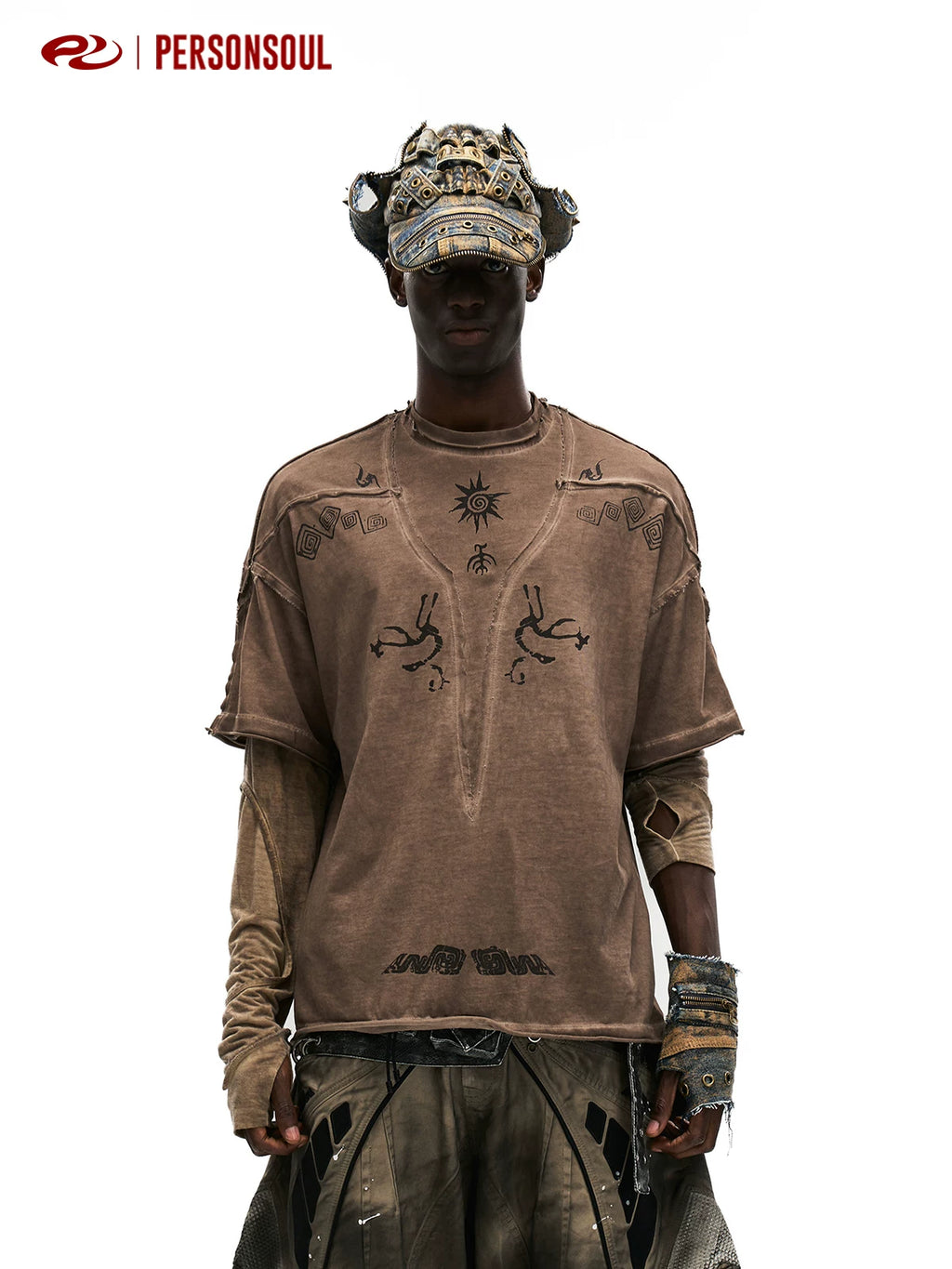 PERSONSOUL Retro Pangu Pattern Casual Tee