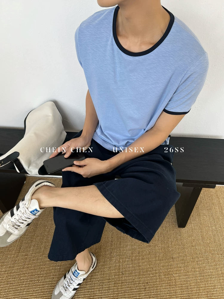 Chein Retro Color Matching Loose Lazy Versatile Tee