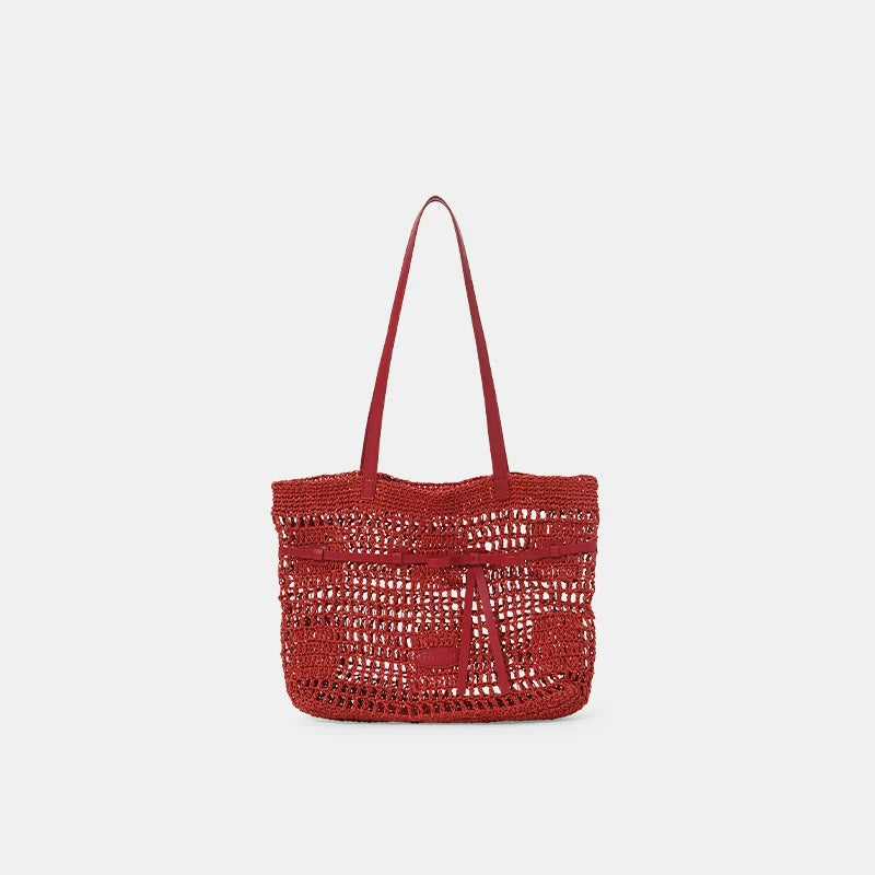 ANGELSKY Woven Hollow Mesh Pocket Tote Bag