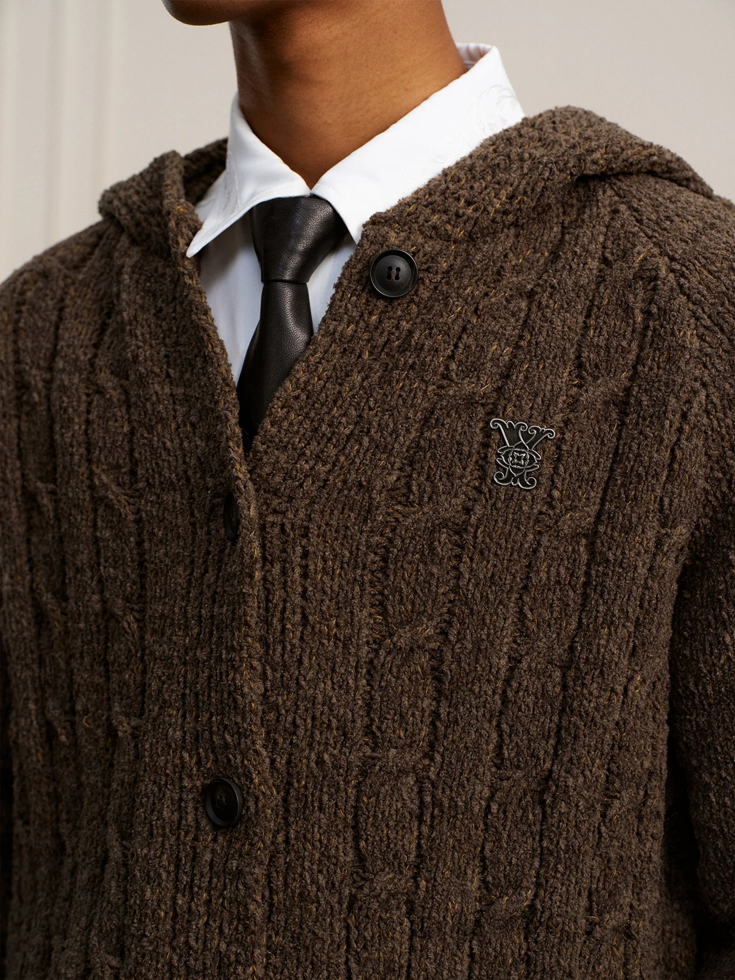 YADcrew Vintage Lazy Twist Hooded Knitted Cardigan