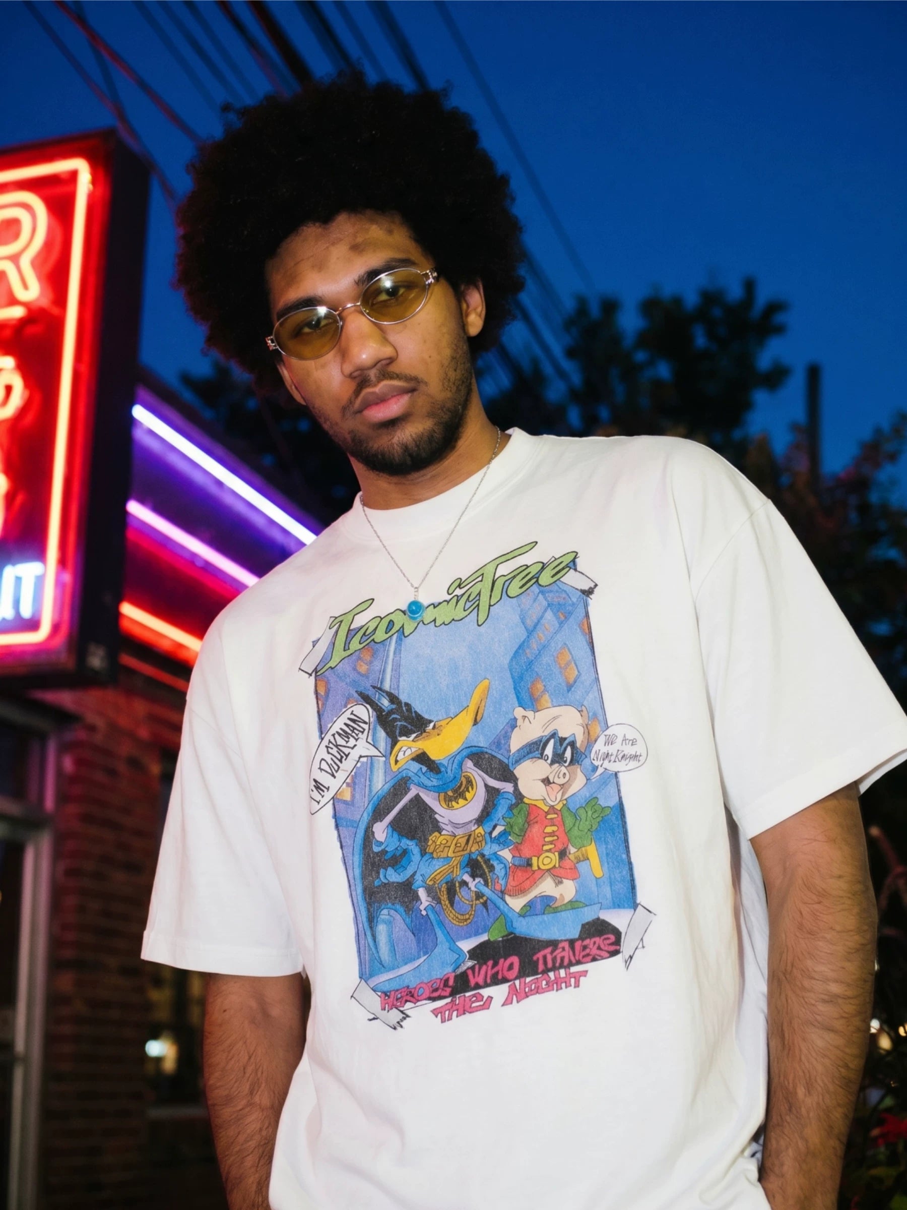 ComicTree Cartoon Print Crew Neck Casual Versatile Tee