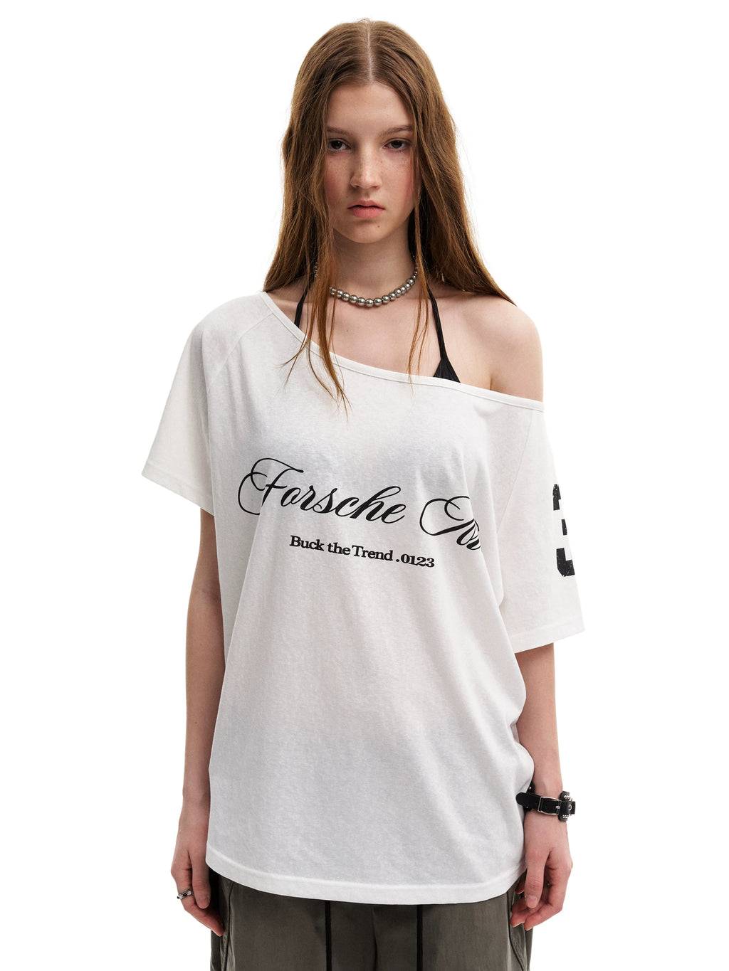 0123Start Slanted Shoulder Loose Lazy Tee