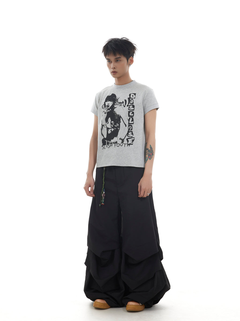 BTSG SLASA front shoulder slim thread cuffs short sleeve tee