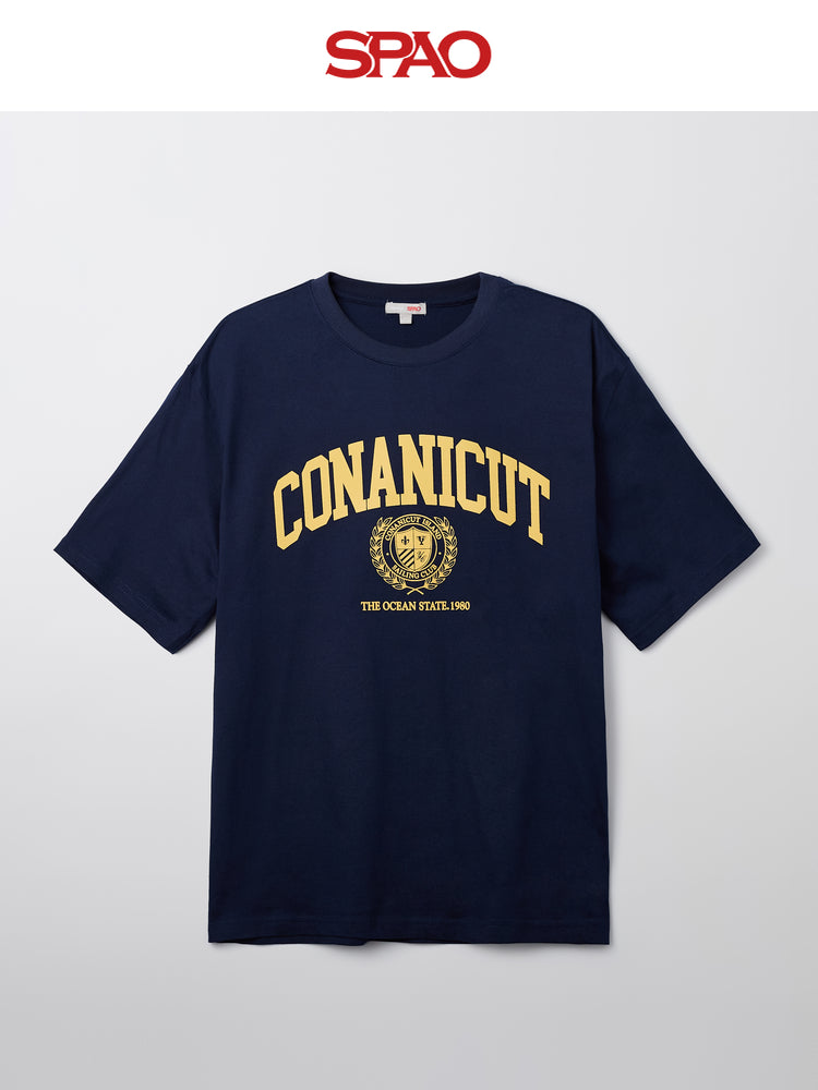 SPAO Korean Style Men's Simple Round Neck Printed T-shirt SPRPF24C51