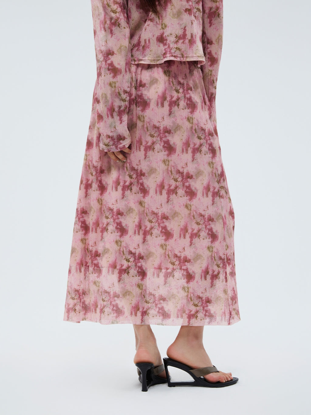 FUNKYFUN Floral Full-printed Pleated Texture A-shaped Skirt