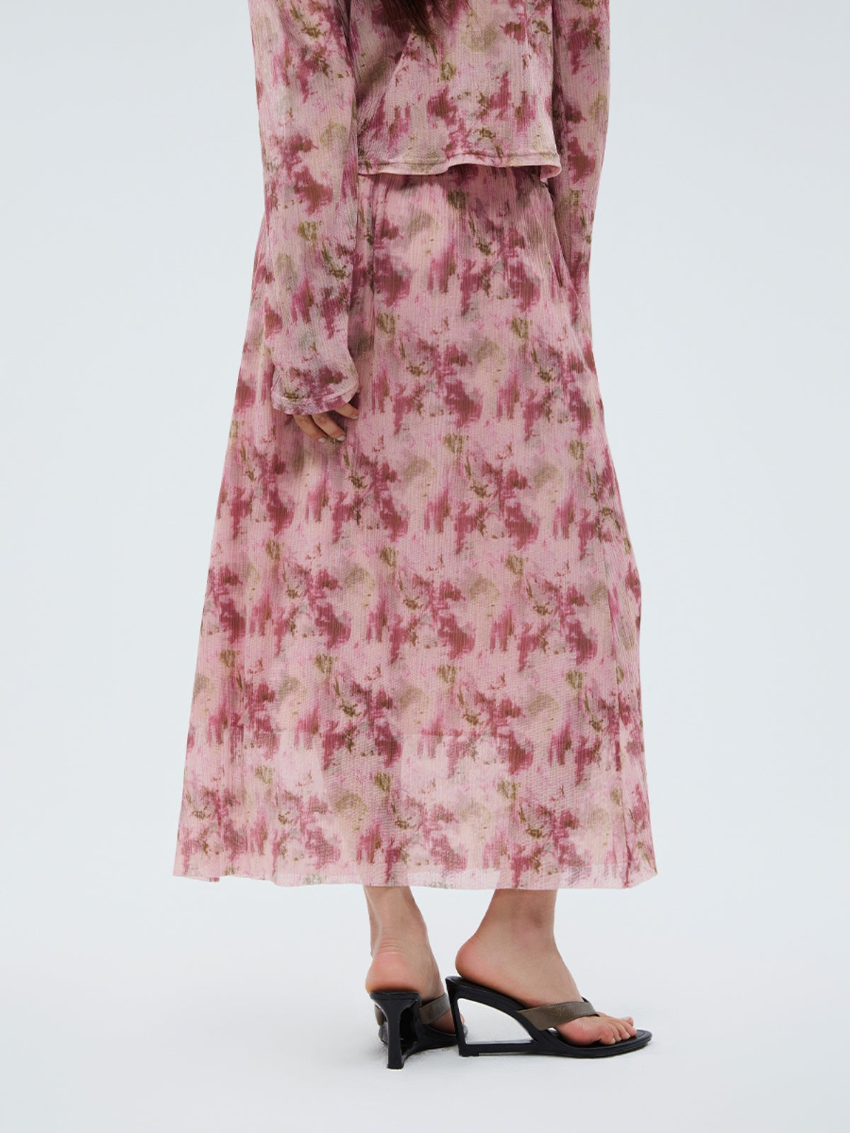 FUNKYFUN Floral Full-printed Pleated Texture A-shaped Skirt