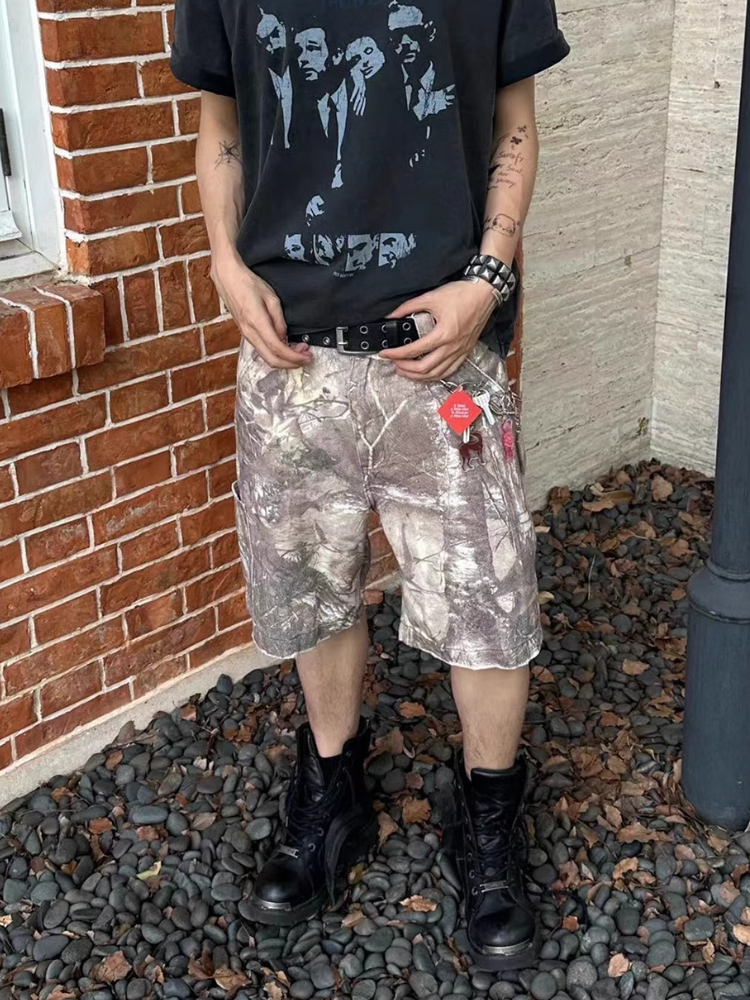 KONOOT Dead Branch Camouflage Washed Old Gradual Change Shorts