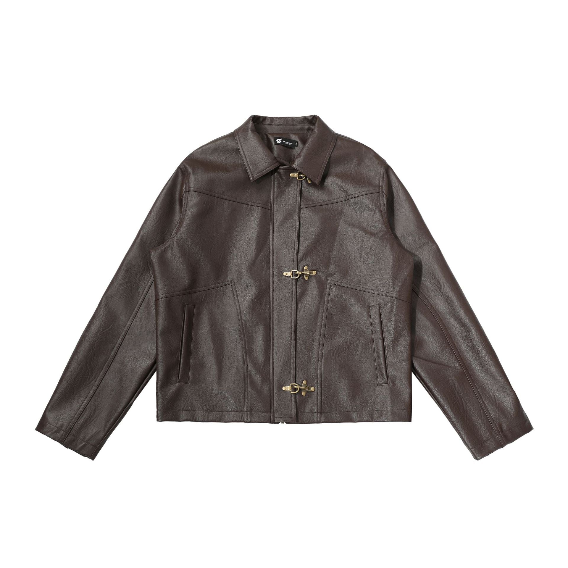 CHANYOOU Retro Short Front Shoulder Leather Jacket