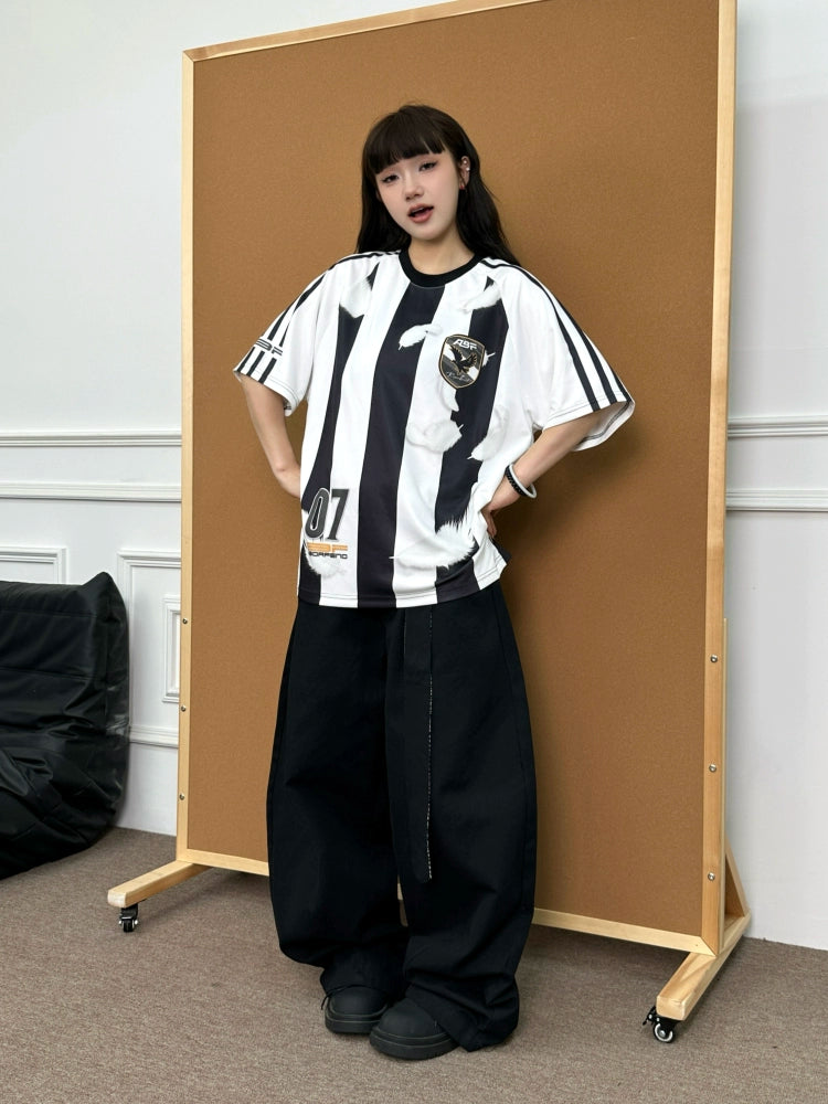 BeOurRule Direct Injection Printing Striped Loose Tee