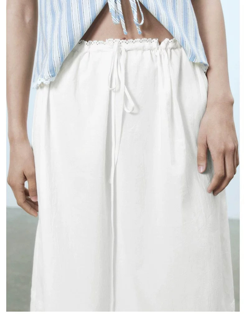 URBAN REVIVO Wave Splicing Lace Skirt