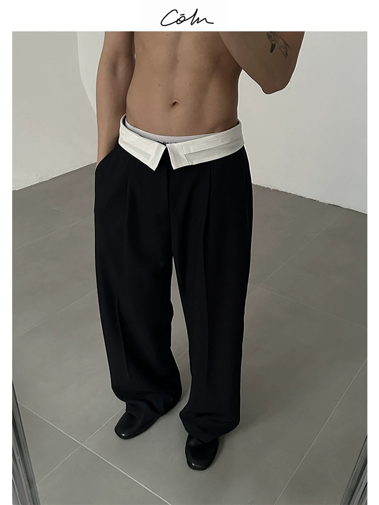 COLN Versatile Contrast Color High Fold-Edge Casual Pants
