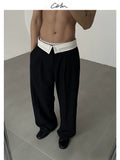COLN Versatile Contrast Color High Fold-Edge Casual Pants