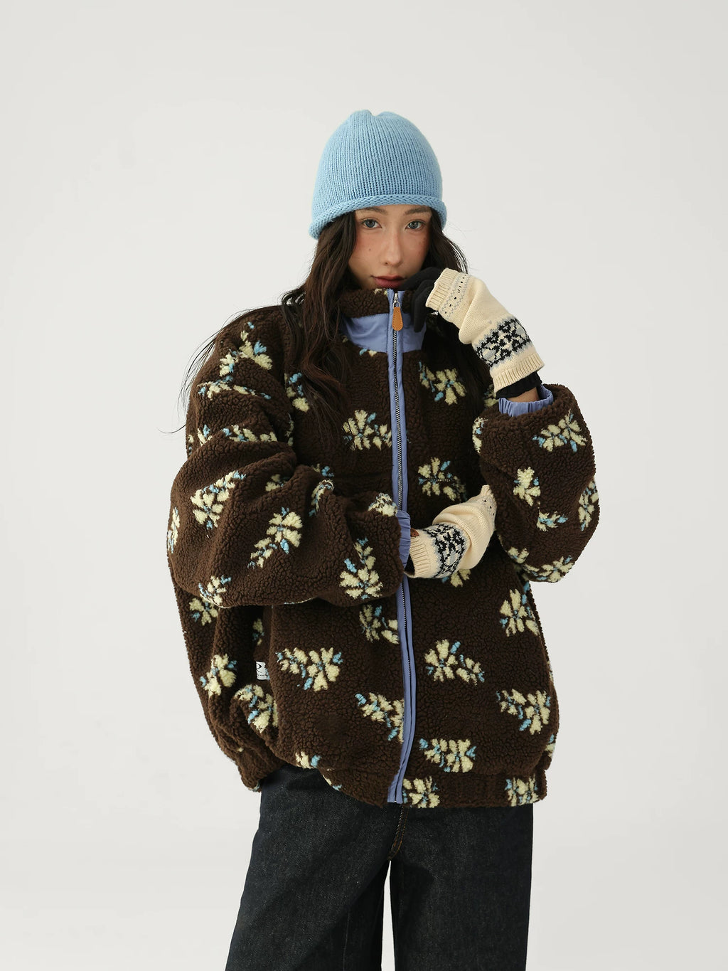 AceStudios Vintage Flower Full Print Lambwool Coat