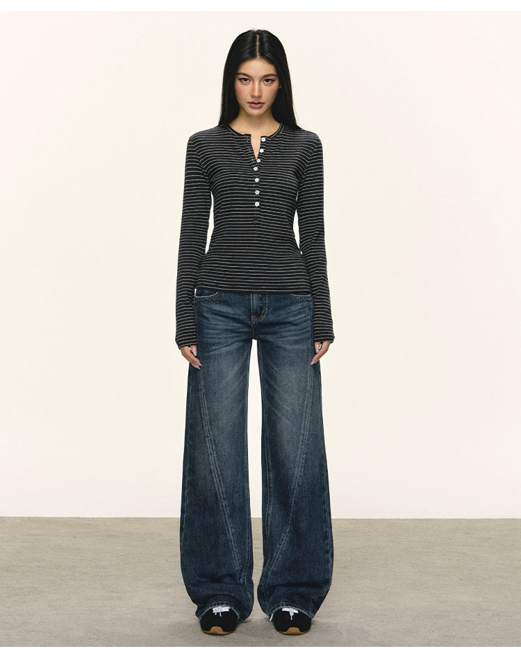 Anna Aneae Henry Collar Stripe with Long Sleeves Underneath